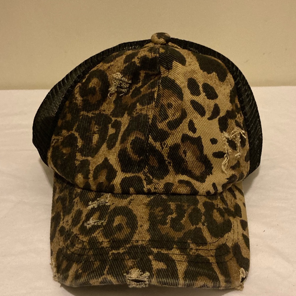 Leopard Print Distressed Mesh Back Cap